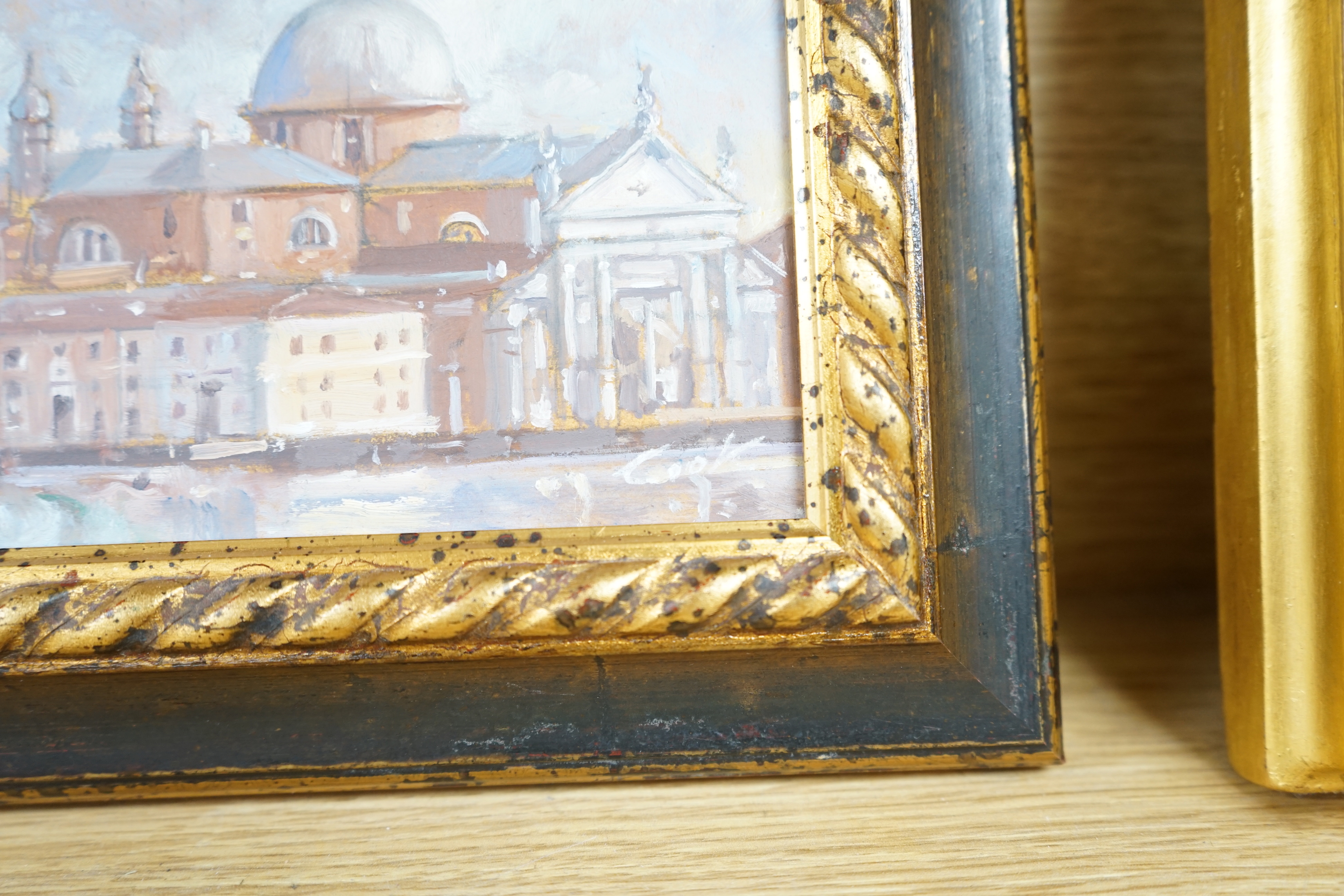 Stephen T. Cook, oil on board, Santa Maria Della Salute, Venice, signed, inscribed gallery label verso, 14.5 x 22cm